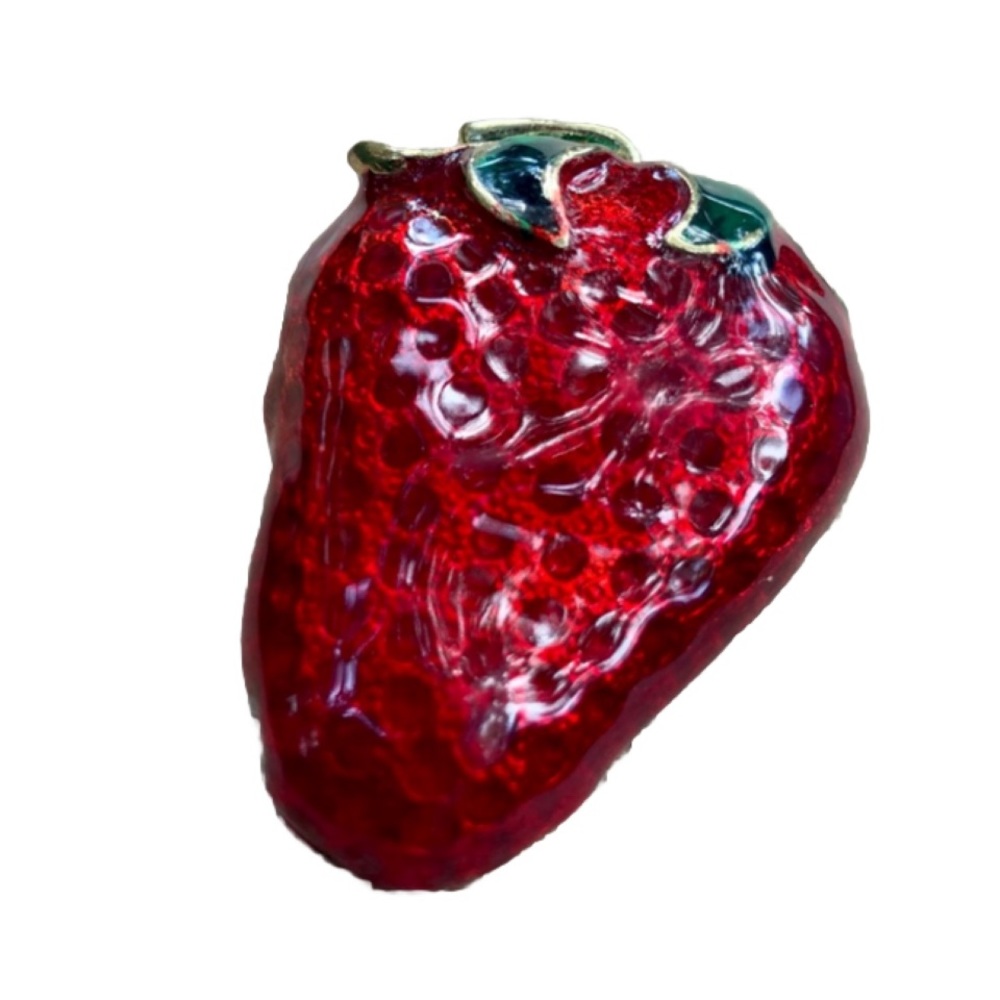 🍓1990’s Enameled Strawberry Brooch Pin Large Cool